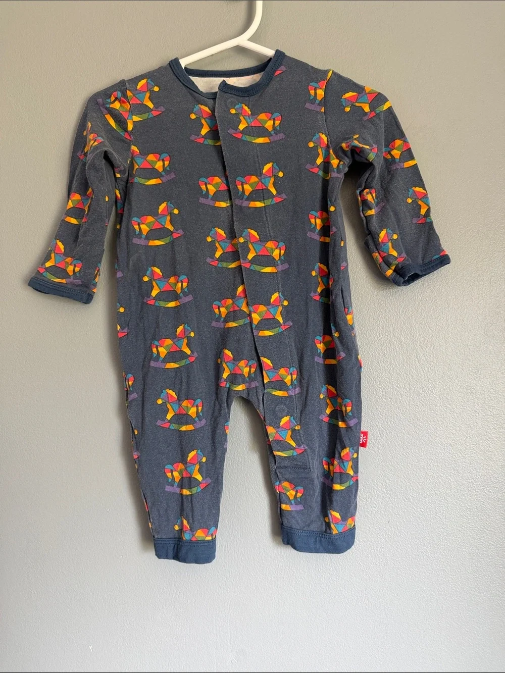 Magnetic Me Navy Geometric Rocking Horse Modal Footie Sleeper 0-3 Months